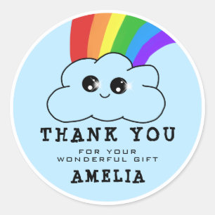Kawaii Cloud Rainbow Birthday Thank you Classic Round Sticker