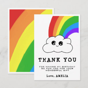 Kawaii Cloud Rainbow Girly Kids Birthday Thank You Card