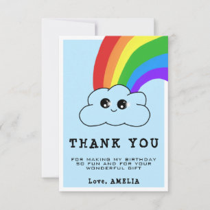 Kawaii Cloud Rainbow Kids Birthday  Thank You Card