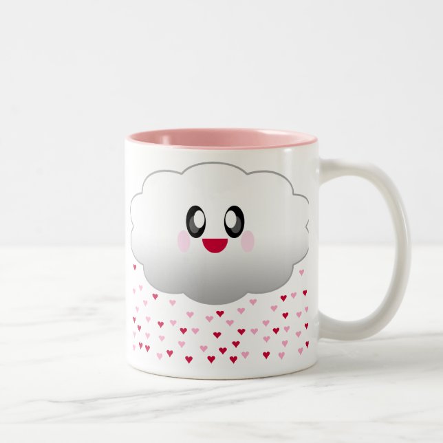 KAWAII CLOUD RAINING HEARTS LOVE Two-Tone COFFEE MUG (Right)