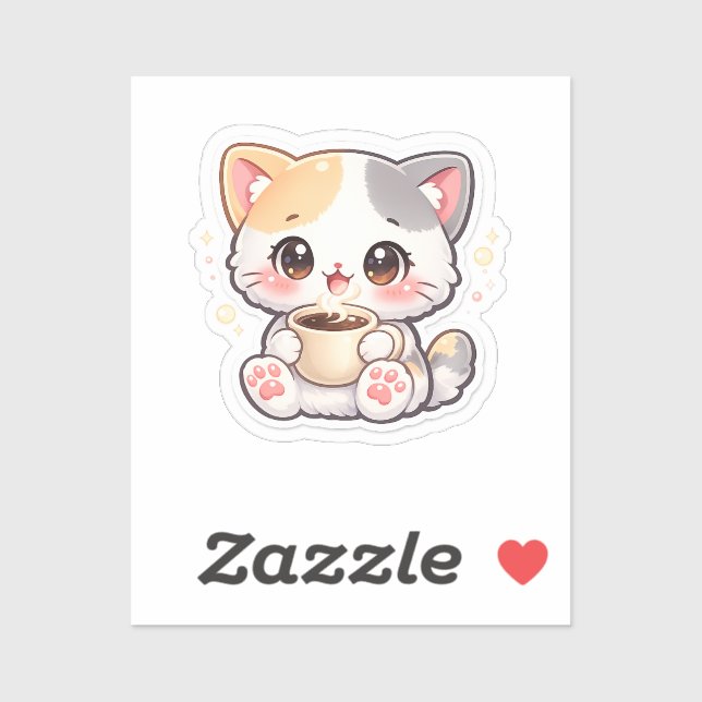 Kawaii Coffee Cat Rectangular Sticker – Cute Kit (Sheet)