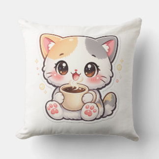 Kawaii Coffee Cat Throw Pillow – Cute Cosy Home De