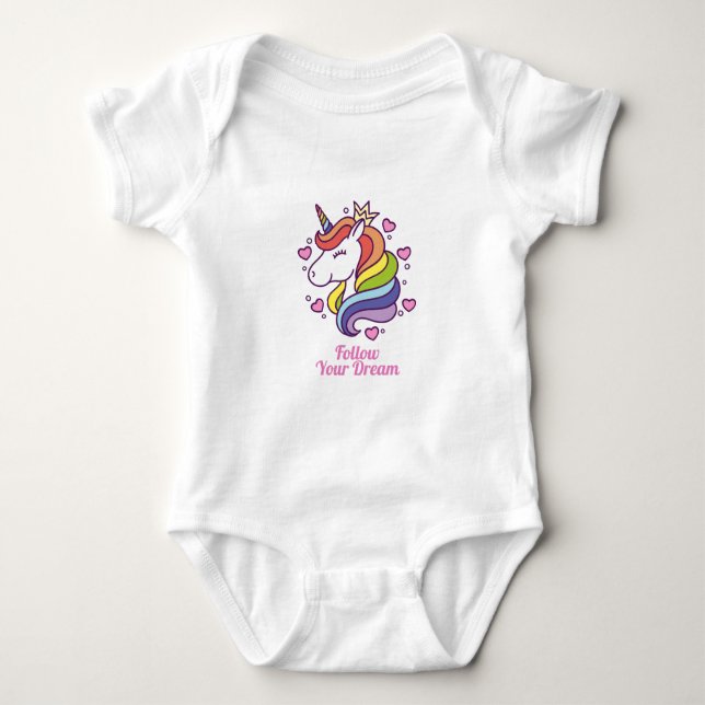 Kawaii Colourful Rainbow Unicorn Dreams   Baby Bodysuit (Front)