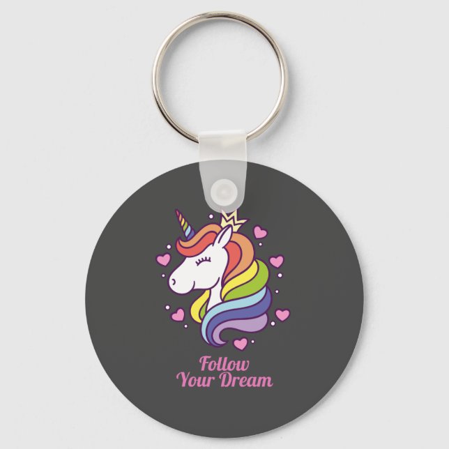 Kawaii Colourful Rainbow Unicorn Dreams       Key Ring (Front)