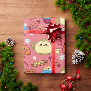 kawaii cookies and cute tea time pattern wrapping paper