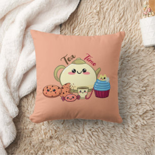 kawaii cookies and warm tea time  cushion