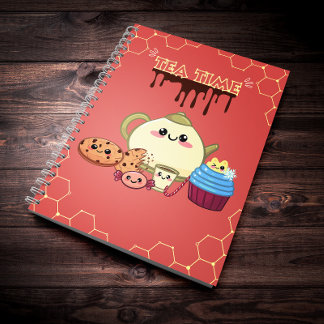 kawaii cookies and warm tea time  notebook
