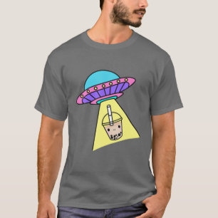 Kawaii Cool Boba Bubble Tea With UFO Spaceship Gif T-Shirt