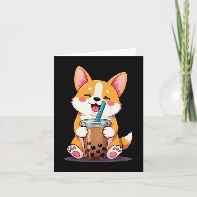 Kawaii Corgi Bubble Tea  Card (Front)
