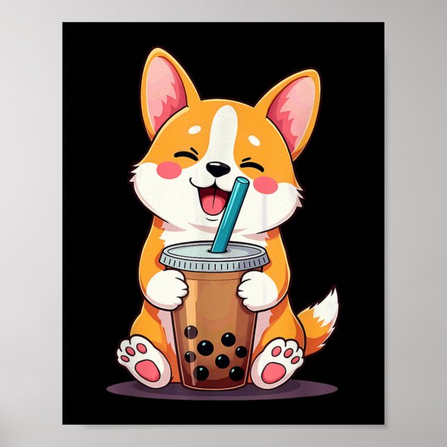 Kawaii Corgi Bubble Tea  Poster (Front)