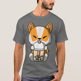 Kawaii Corgi Dog Boba Milk Tea Bubble Tea Anime  T-Shirt