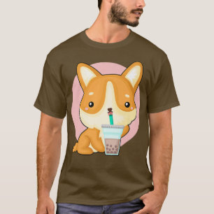 Kawaii Corgi Drinking Boba Tea Fun Bubble Tea Love T-Shirt