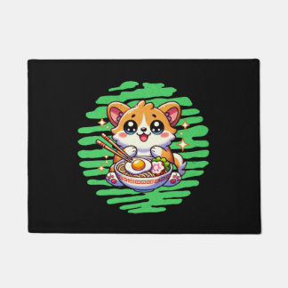 Kawaii Corgi eating bowl of Ramen Doormat