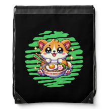Kawaii Corgi eating bowl of Ramen