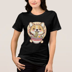 Kawaii Corgi Eating Ramen – Cute Anime Dog Food  Tri-Blend Shirt