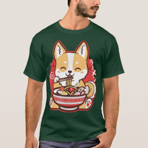 Kawaii Corgi Eating Ramen Cute Japanese Anime Dog  T-Shirt