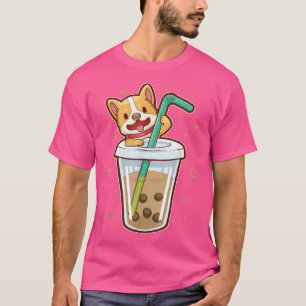 Kawaii Corgi Loves Bubble Tea Funny Anime Puppy Ja T-Shirt