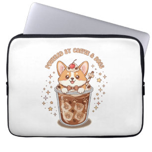 Kawaii Corgi Powered by Coffee and Dogs Laptop Sleeve