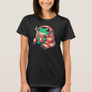 Kawaii Cosy Frog with Hot Drink Warm Blanket Art. T-Shirt