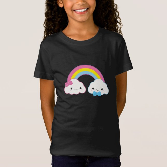 Kawaii Couple Clouds with Rainbow T-Shirt (Front)