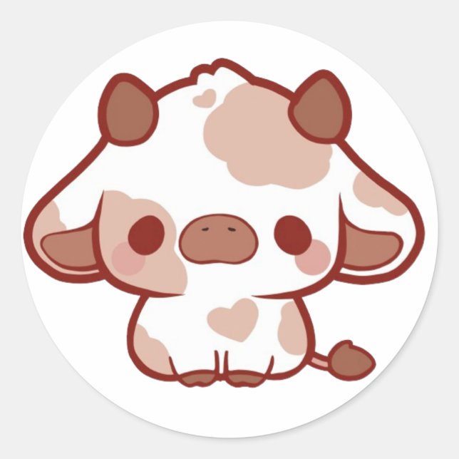 Kawaii Cow Classic Round Sticker (Front)