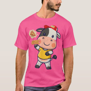 Kawaii Cow Cute Animal Pizza Delivery Funny Pizza  T-Shirt