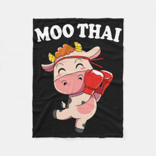 Kawaii Cow Moo Thai Kickboxing Muay Thai Fleece Blanket