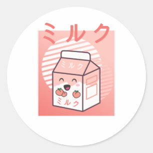 Kawaii Cow Retro Japanese Peach Milk Classic Round Sticker