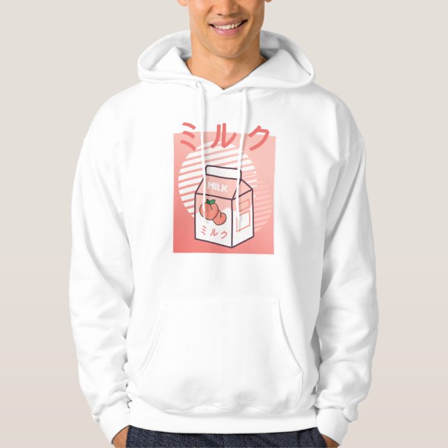 Kawaii Cow Retro Japanese Peach Milk Hoodie (Front)