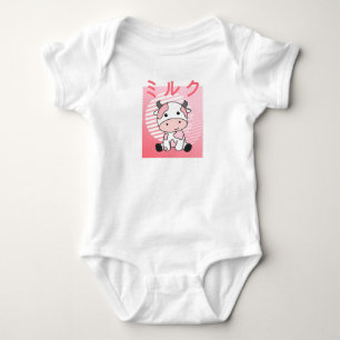Kawaii Cow Retro Japanese Strawberry Milkshake Baby Bodysuit