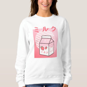Kawaii Cow Retro Japanese Strawberry Milkshake Sweatshirt