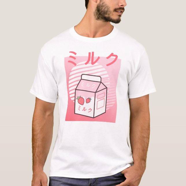 Kawaii Cow Retro Japanese Strawberry Milkshake T-Shirt (Front)