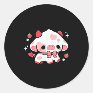 Kawaii Cow Strawberry Cute Aesthetic Anime Girls T Classic Round Sticker