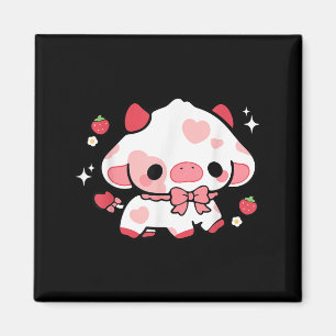 Kawaii Cow Strawberry Cute Aesthetic Anime Girls T Magnet