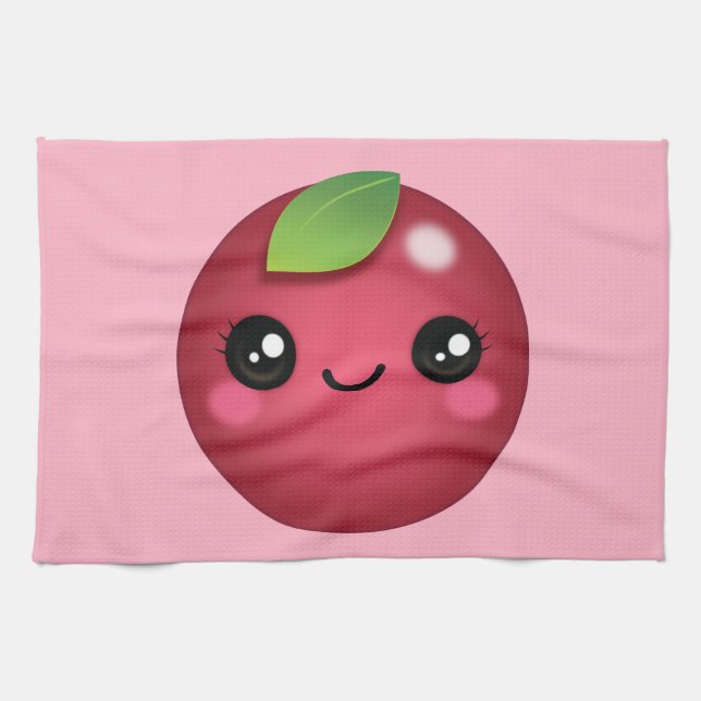 Kawaii Cranberry Kitchen Towel (Horizontal)