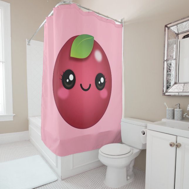 Kawaii Cranberry Shower Curtain (In Situ)