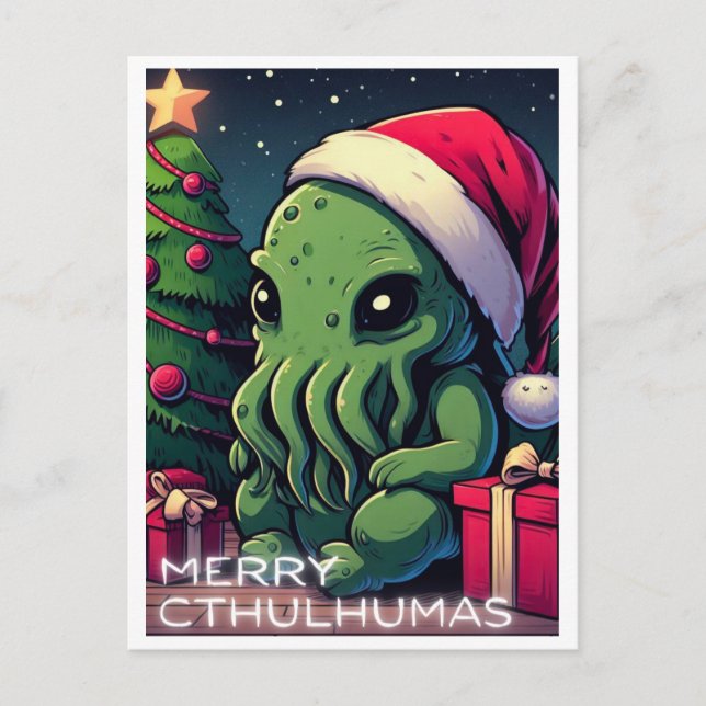 Kawaii Cthulhu Christmas - Merry Cthulhumas Holiday Postcard (Front)