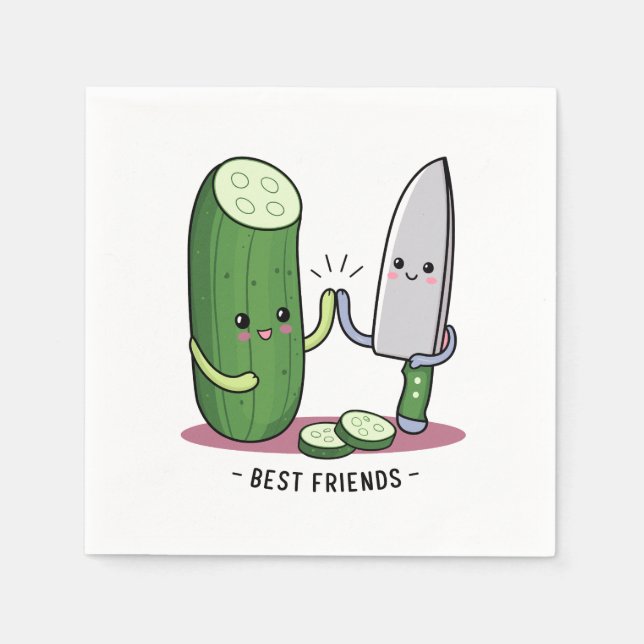 Kawaii Cucumber and Knife - Best friends Napkin (Front)