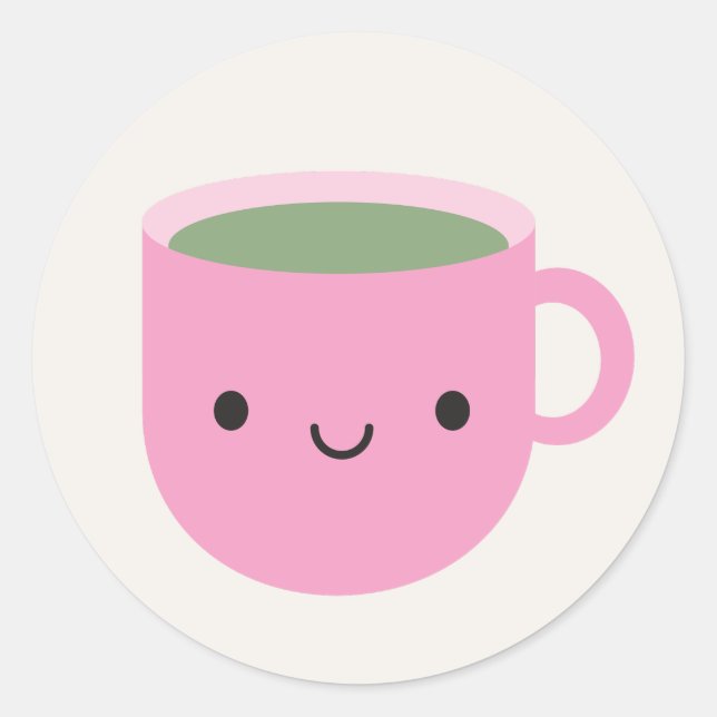 Kawaii Cup of Green Tea (Sencha) Classic Round Sticker (Front)