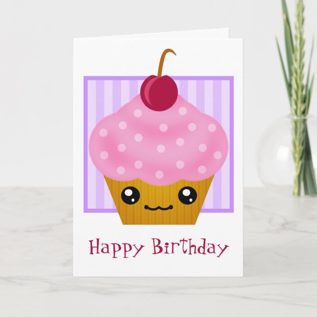 Kawaii Cupcake Birthday Card (Front)