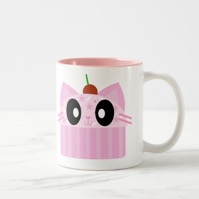 kawaii cupcake cat Two-Tone coffee mug (Right)