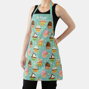Kawaii Cupcake Dessert Sweet Lover Teal Design Apron