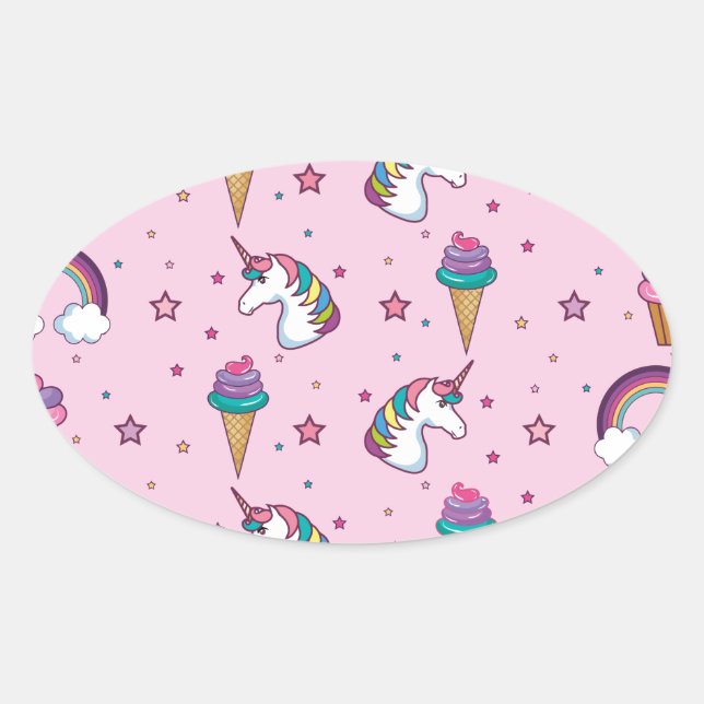 Kawaii Cupcake Icecream Unicorn Fairytale Oval Sticker (Front)