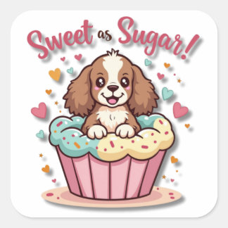 Kawaii Cupcake Pup: Sweet as Sugar! Square Sticker