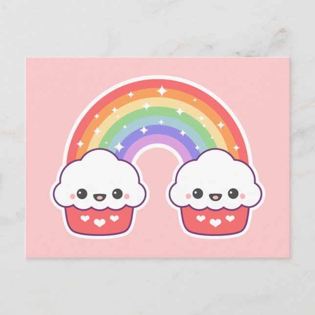 Kawaii Cupcake Rainbow Postcard (Front)