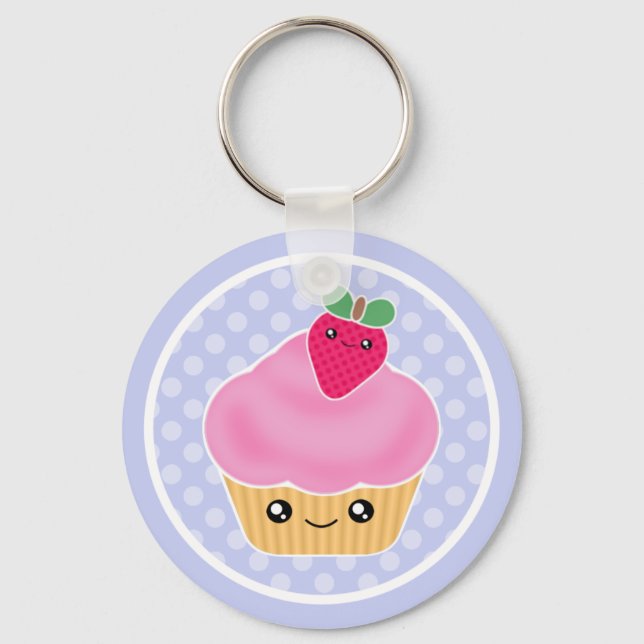 Kawaii Cupcake Strawberry Keychain (Front)