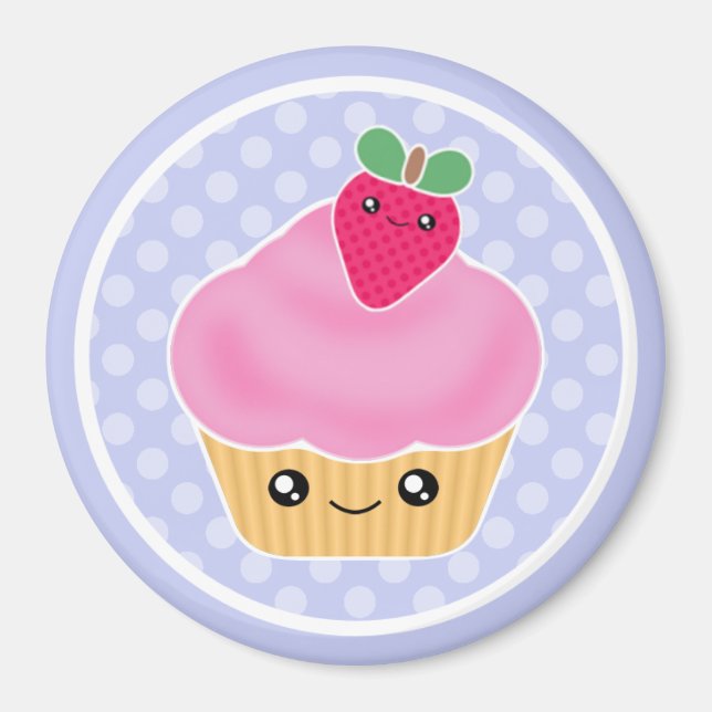 Kawaii Cupcake Strawberry Magnet (Front)