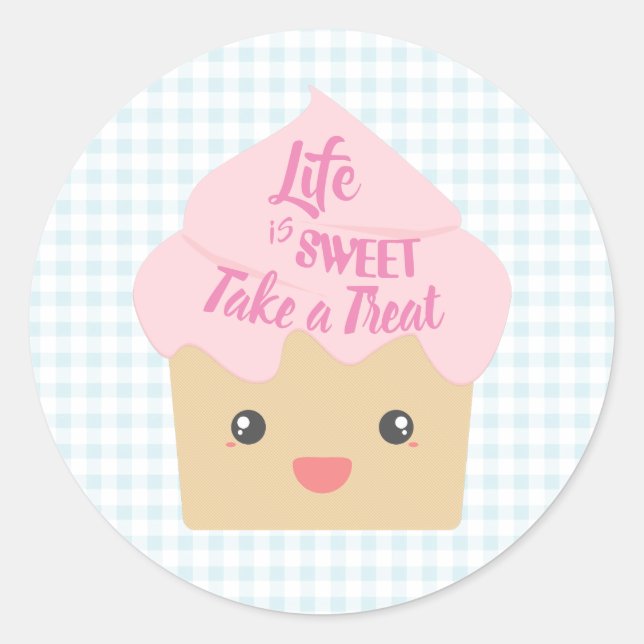 Kawaii Cupcake Take a Treat Classic Round Sticker (Front)