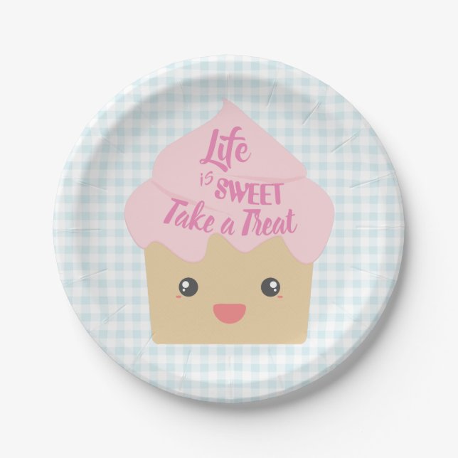 Kawaii Cupcake Take a Treat Paper Plate (Front)