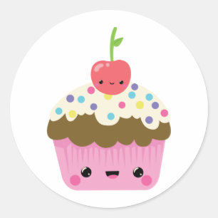 Kawaii Cupcake with Cherry on Top Classic Round Sticker